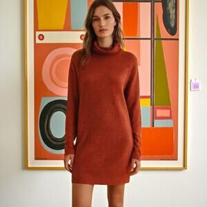 TRACEE ELLIS ROSS Heathered Persimmon Knit Turtleneck Sweater Dress - L/XL